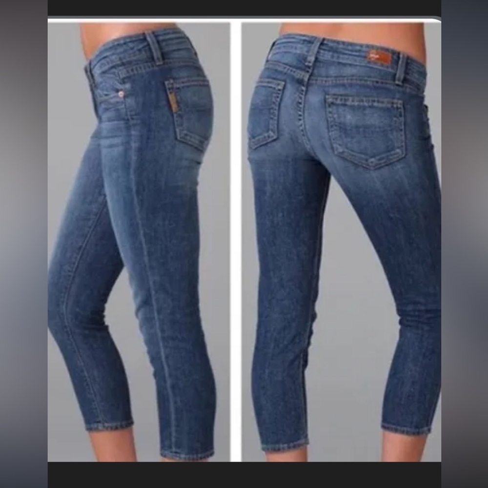 Paige Roxbury Women's Dark Blue five pocket skinny crop low rise 8” Jeans Sz 30